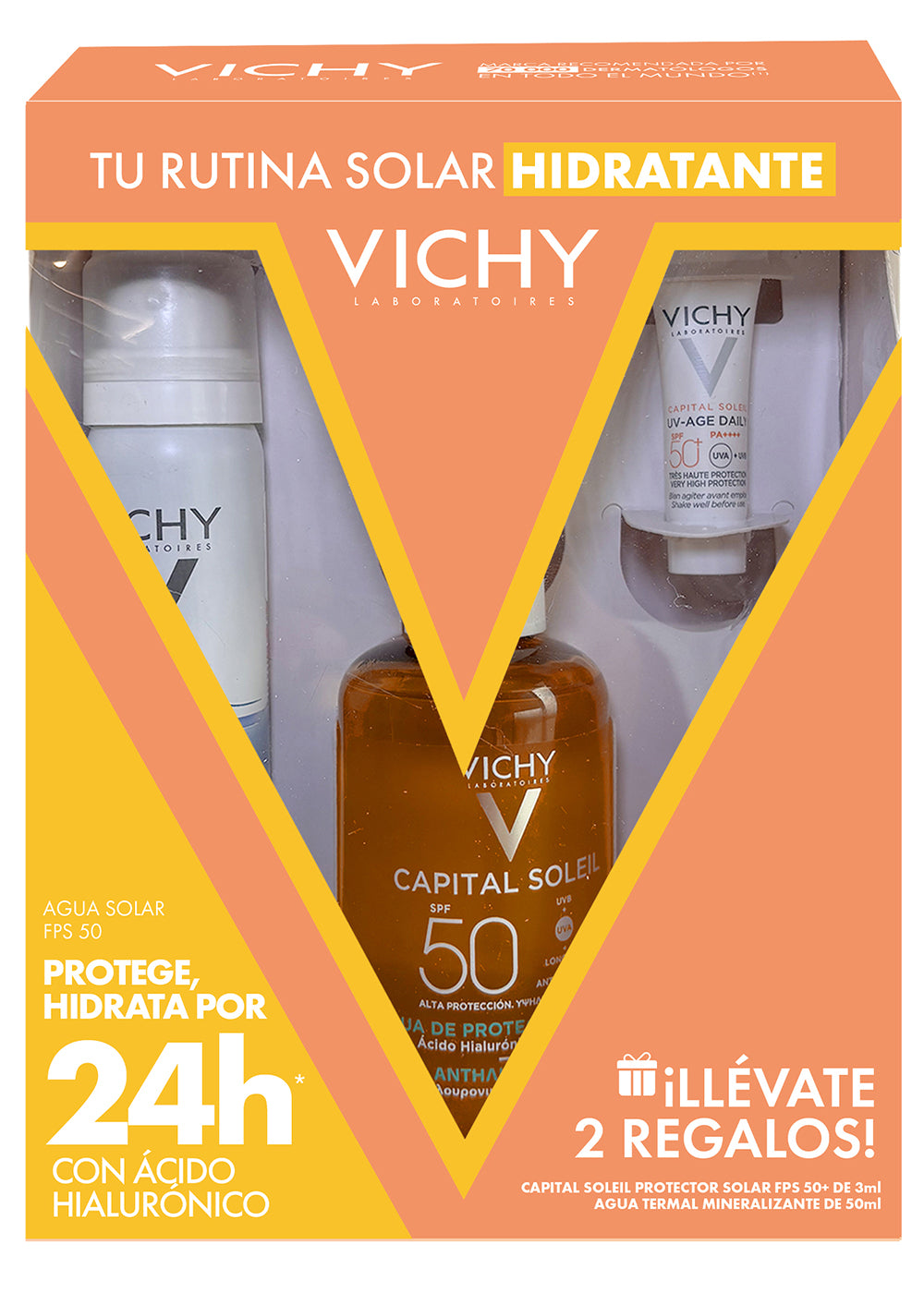 Rutina hidratante Vichy con Agua Solar Protectora FPS 50